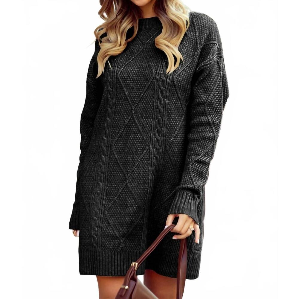 NEW 1 THE WOMAN cable knit drop shoulder loose fit sweater dress in black